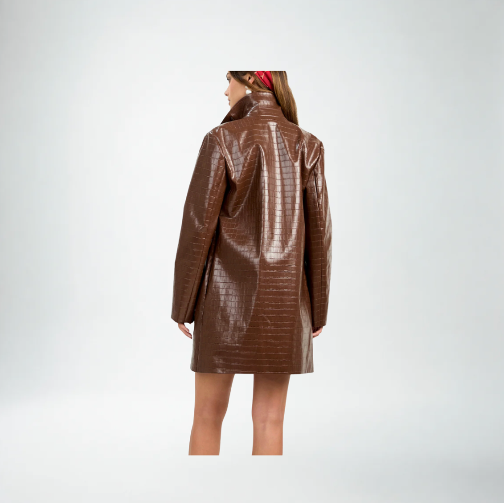 Trina Turk Divian Coat | Light Cioccolatco Faux Leather