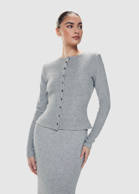 Jasmine Elaine Ribbed Knit Cardigan | Grey