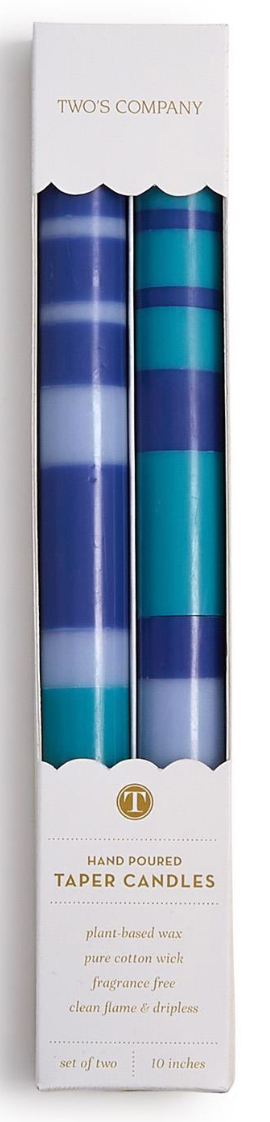Stripe and Glow Multi Layer Taper Candle | Blue