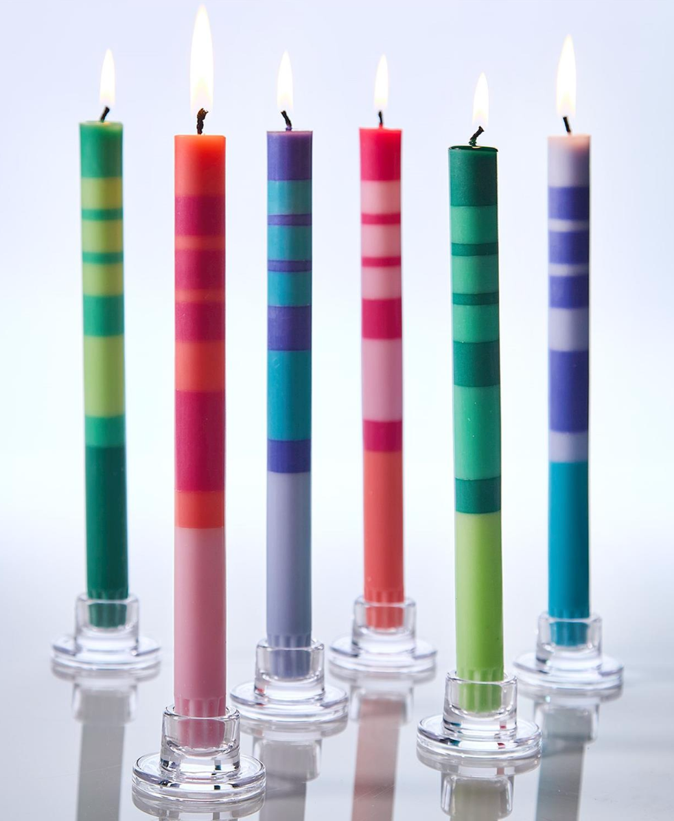 Stripe and Glow Multi Layer Taper Candle | Pink