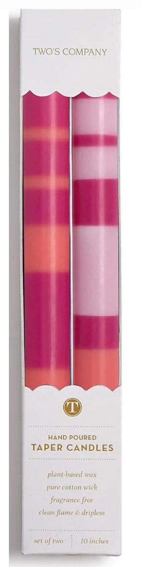 Stripe and Glow Multi Layer Taper Candle | Pink