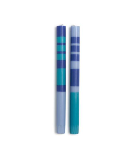 Stripe and Glow Multi Layer Taper Candle | Blue
