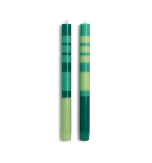 Stripe and Glow Multi Layer Taper Candle | Green