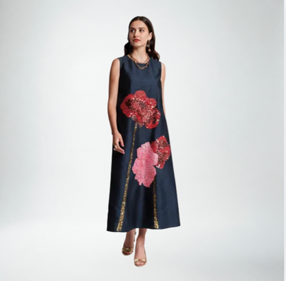 Frances Valentine Alice Midi Dress Poppy Dress | Navy Multi