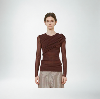 Mei Mei J Mesh Ruched Top | Burgundy