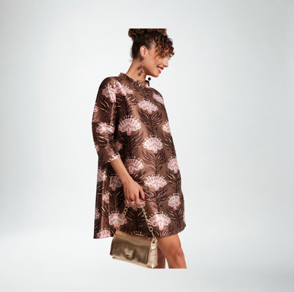 Frances Valentine Diplomat Mini Dress with Sleeves Heirloom Floral | Brown