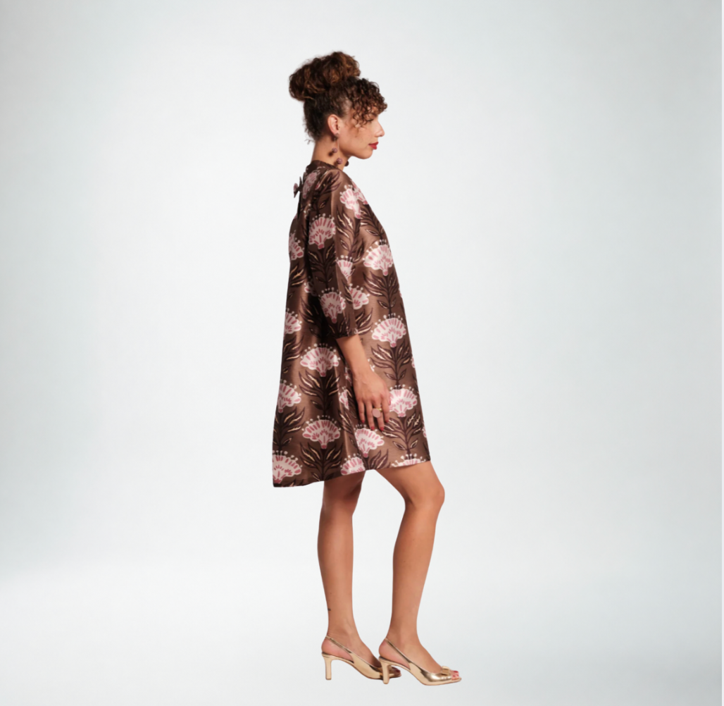 Frances Valentine Diplomat Mini Dress with Sleeves Heirloom Floral | Brown