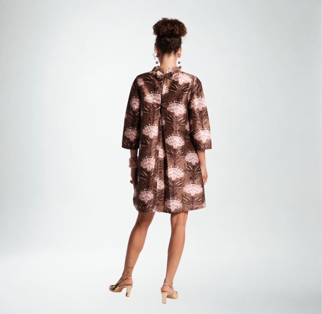 Frances Valentine Diplomat Mini Dress with Sleeves Heirloom Floral | Brown