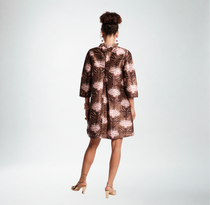 Frances Valentine Diplomat Mini Dress with Sleeves Heirloom Floral | Brown