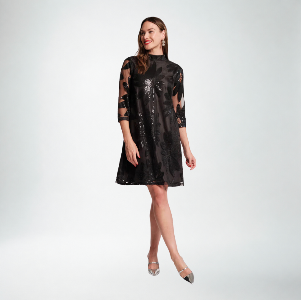 Frances Valentine Diplomat Mini Dress Sequin Floral | Black