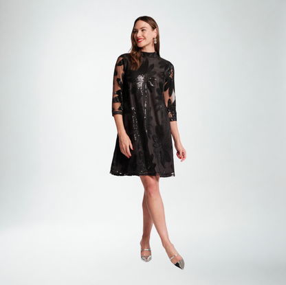 Frances Valentine Diplomat Mini Dress Sequin Floral | Black
