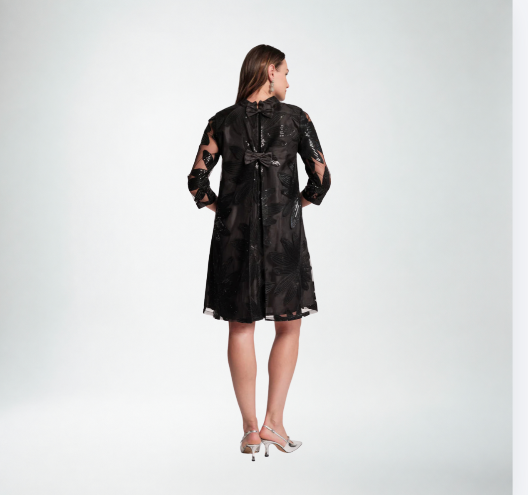 Frances Valentine Diplomat Mini Dress Sequin Floral | Black
