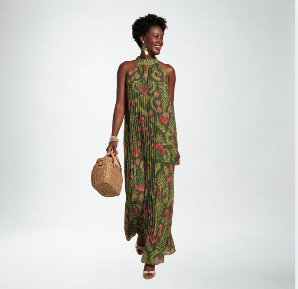 Frances Valentine Slim Pleated Maxi Dress | Canopy Green