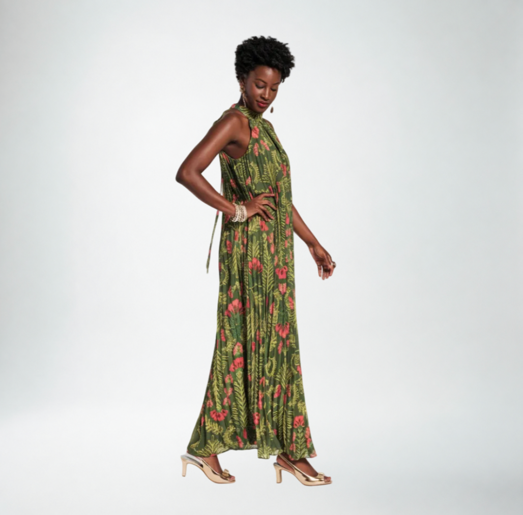 Frances Valentine Slim Pleated Maxi Dress | Canopy Green