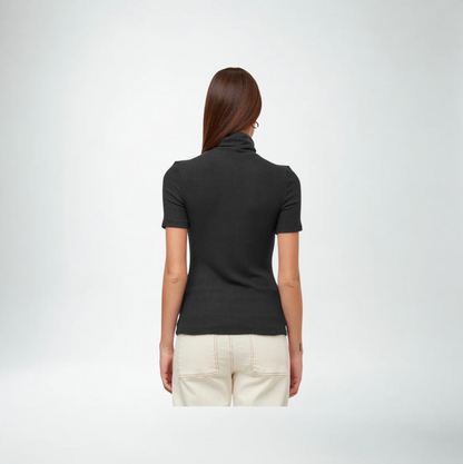 Jana Short Sleeve Turtleneck Top | Black