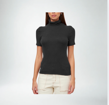 Jana Short Sleeve Turtleneck Top | Black