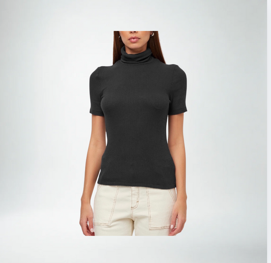 Jana Short Sleeve Turtleneck Top | Black