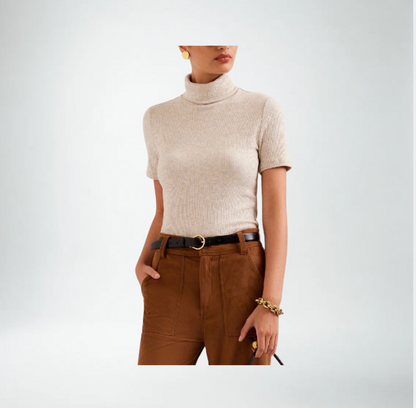 Fifteen Twenty Jana Short Sleeve Turtleneck Top | Oat