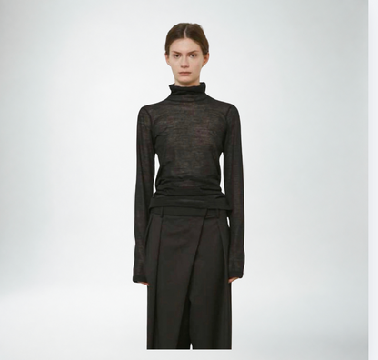 Mei Mei J Mesh Mock Neck Top | Black
