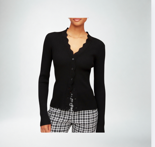 Fifteen Twenty Black Bliss Scallop Edge Cardigan | Black