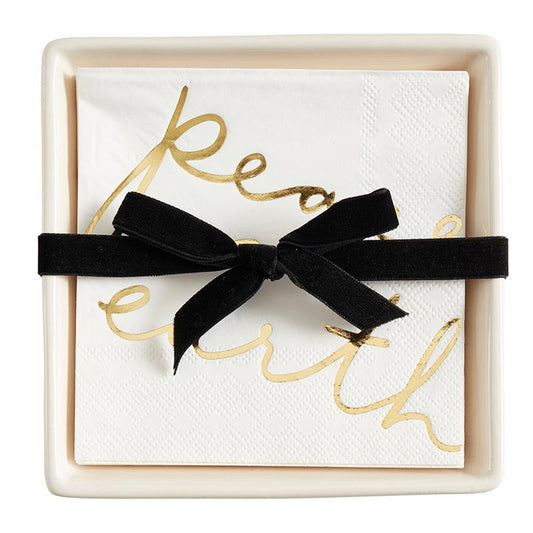 Ceramic Napkin Tray + Napkins - Gold Foil Peace on Earth