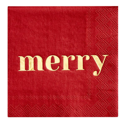 Red Cocktail Napkins - Merry