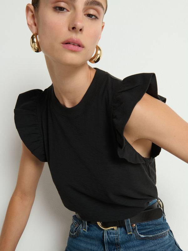 Christa Ruffled Sleeve Top Black