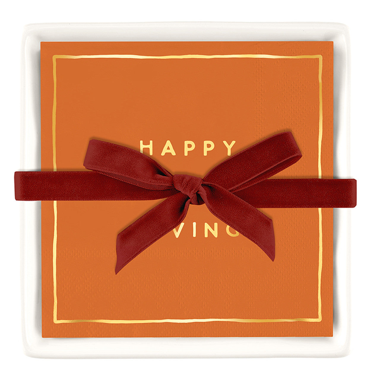 Ceramic Napkin Tray + Napkins - Happy Thanksgiving
