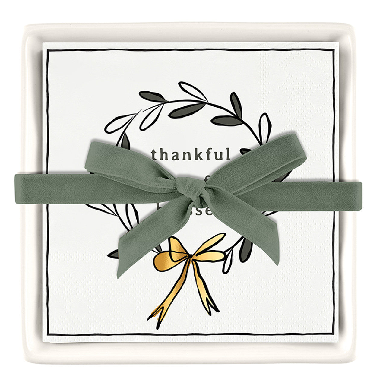 Ceramic Napkin Tray + Napkins - Thankful, Grateful, Blessed
