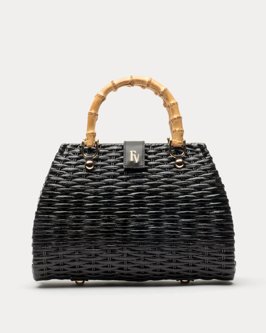 Frances Valentine Black Rooster Wicker Purse with Leather