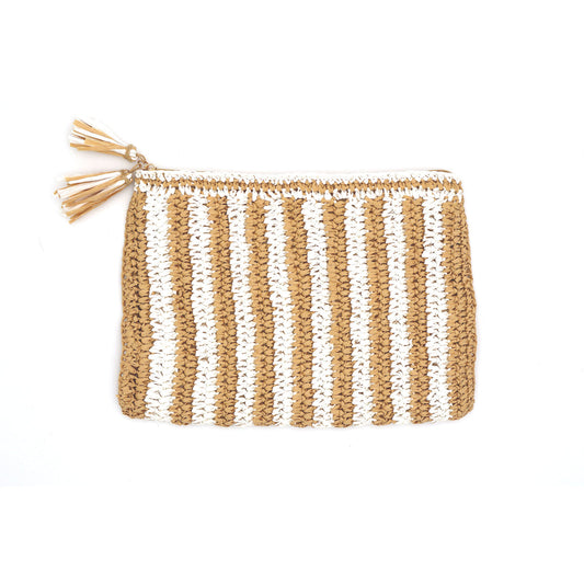 White & Tan Raffia Mahjong Bag
