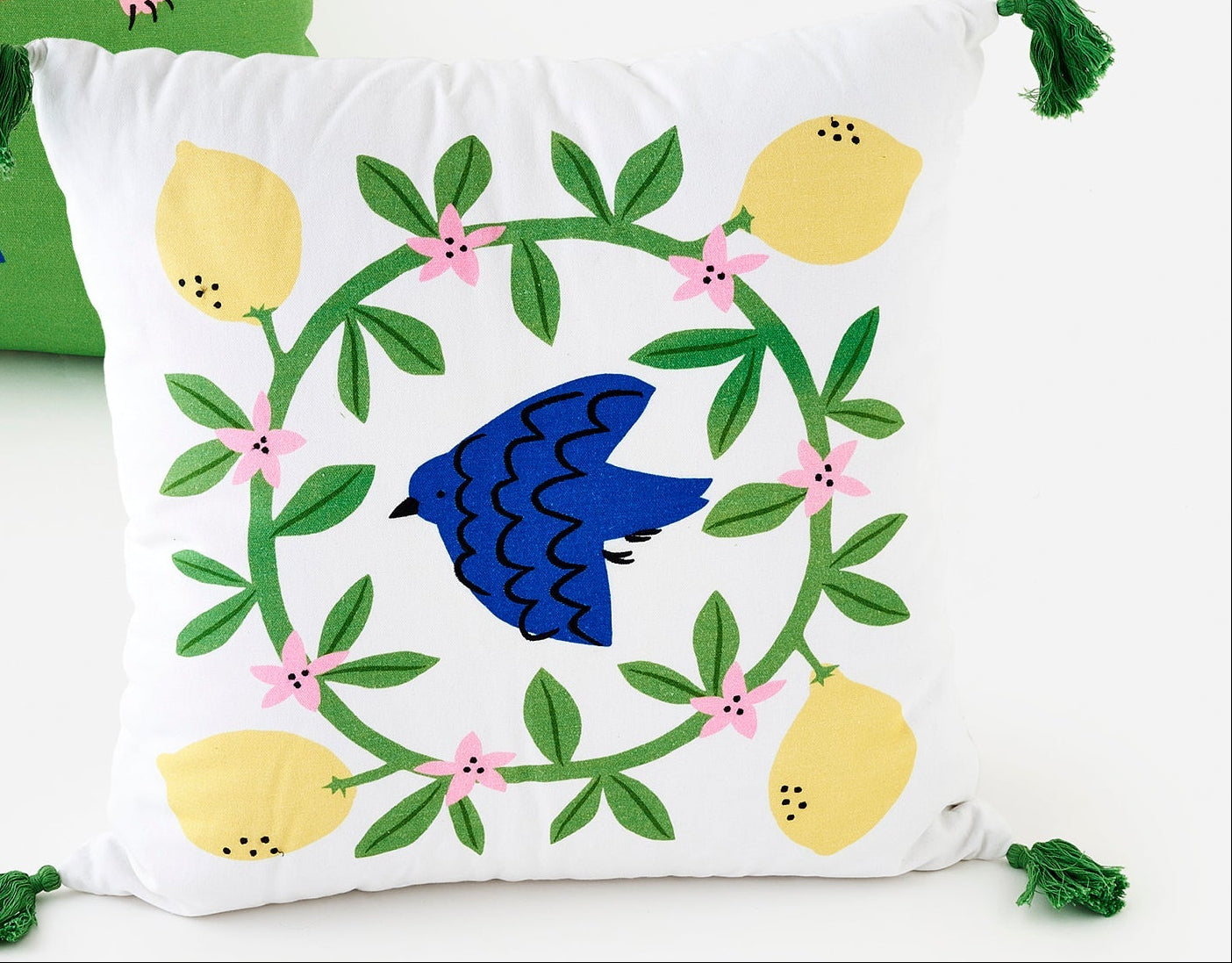 Blue Bird & Lemon Pillow 22x22