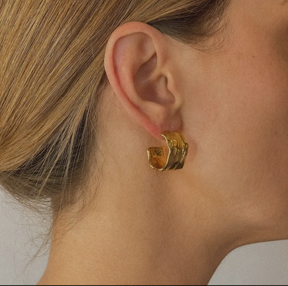 Gina Gold Plated Hammered Hoop Earrings