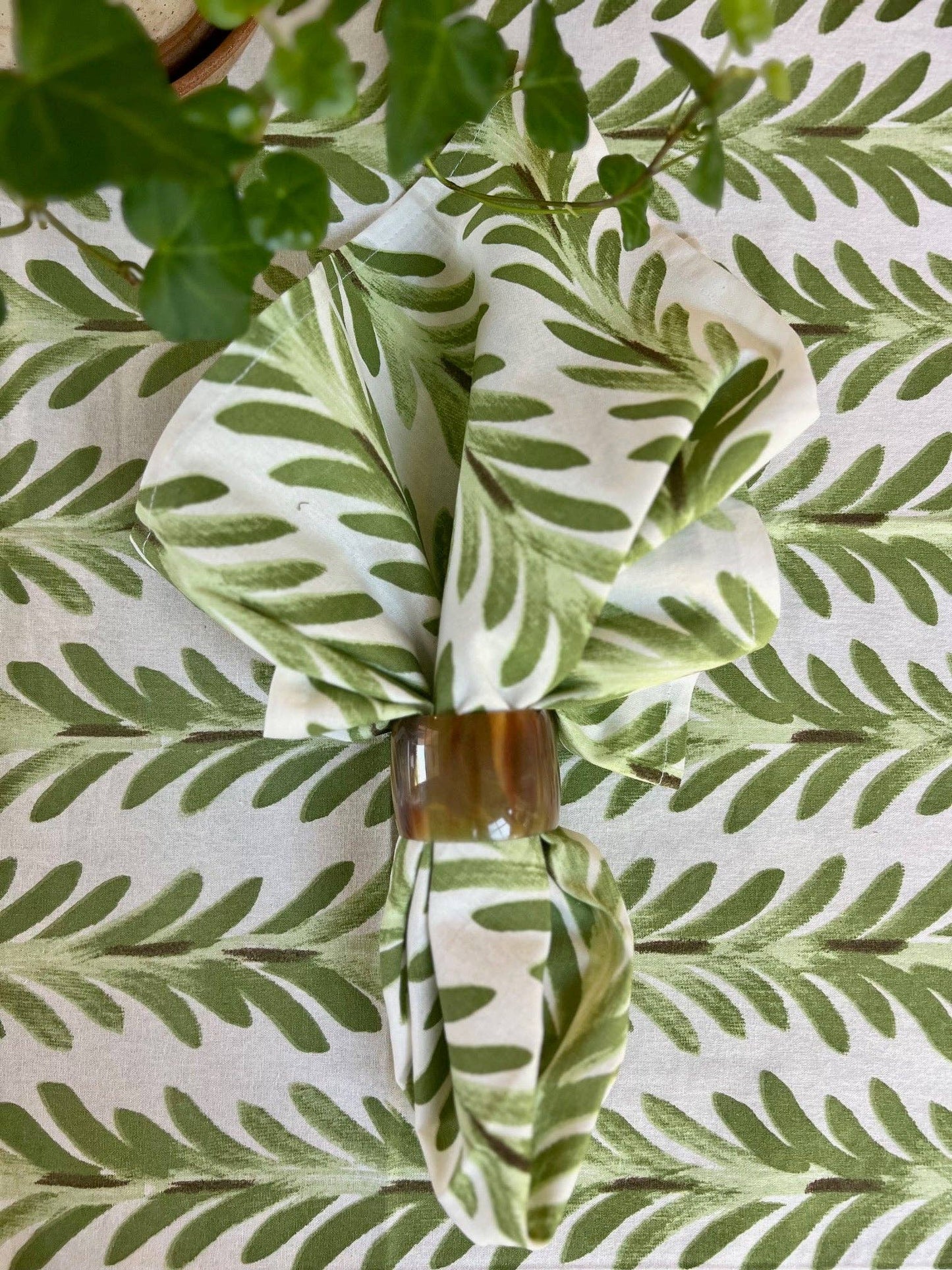 Ferns Tablecloth in Moss Green: 120" Round