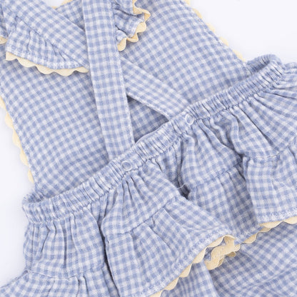 Angel Dear Micro Gingham Blue Blizzard | Ric Rac Ruffle Sunsuit