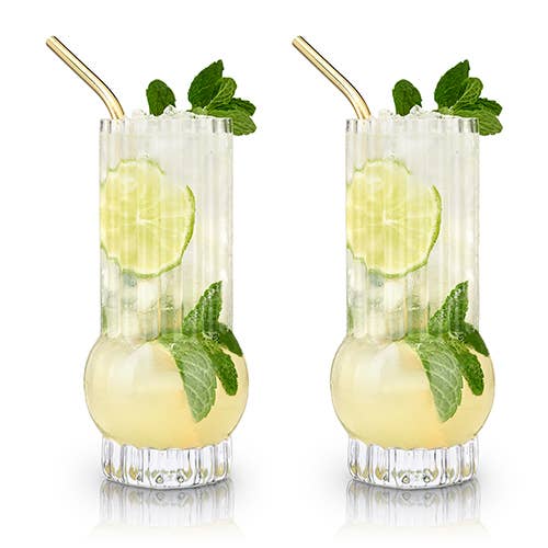 Art Deco Crystal Highball Glasses - Set of 2