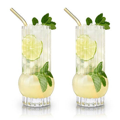 Art Deco Crystal Highball Glasses - Set of 2