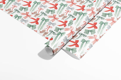 Red and Green Christmas Bows Wrapping Paper - 3 Sheet Roll