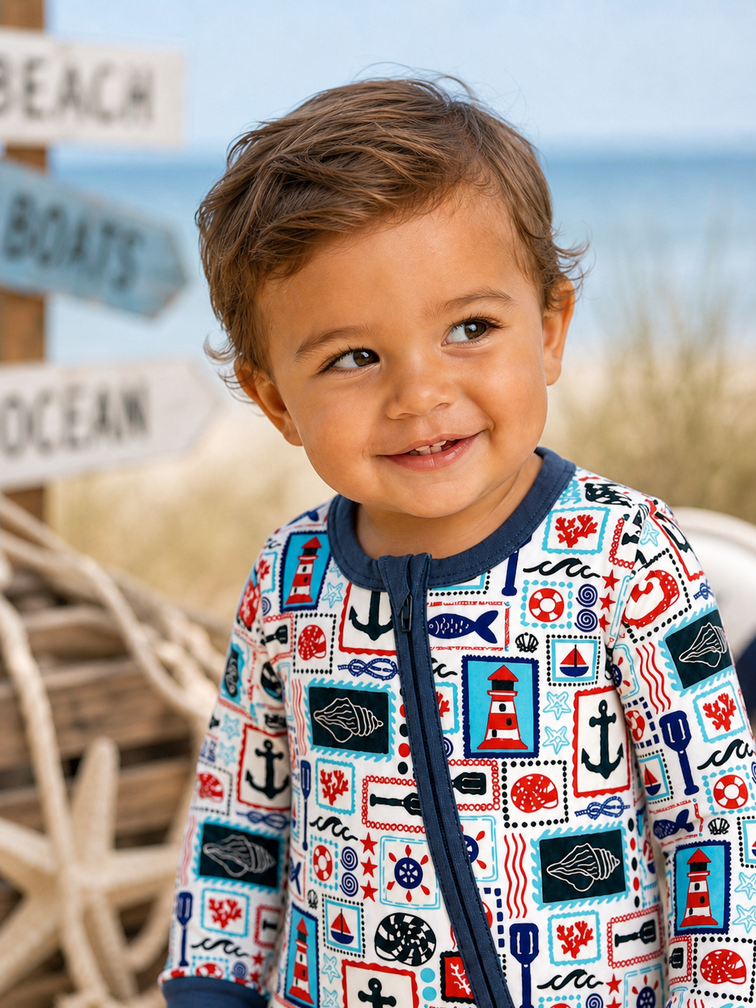 SpearmintLOVE 2-Way Zip Romper | Seaside Stamps: