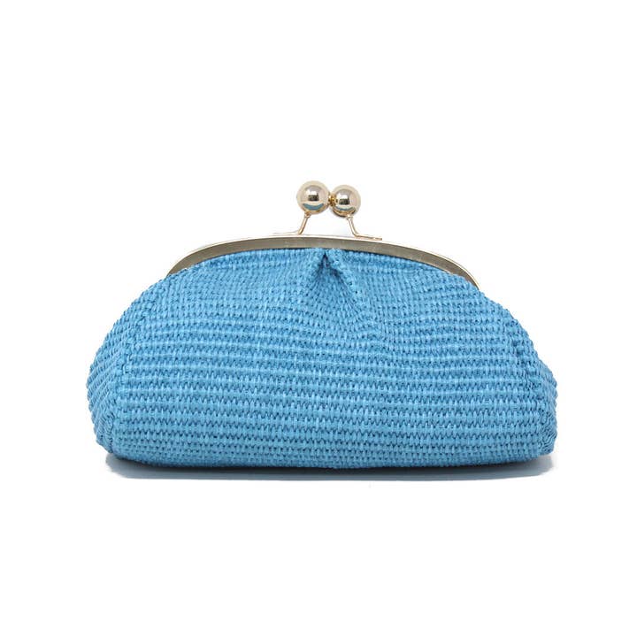 German Fuentes Genuine Italian Leather and Raffia Clutch + Crossbody Turquoise