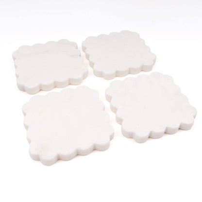 White Marble Scalloped Coaster Set