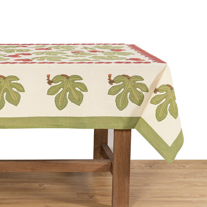Caravan Home Fig & Leaf French Tablecloth | Red & Green | 90" Round
