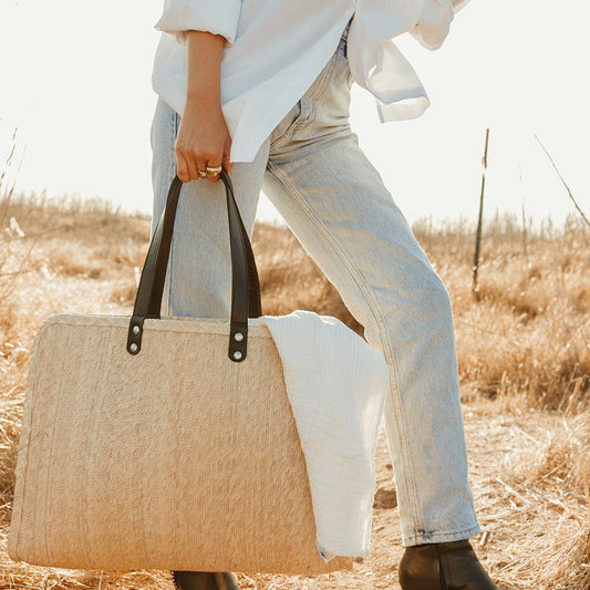 Luna Oversized Straw Tote With Leather Handles