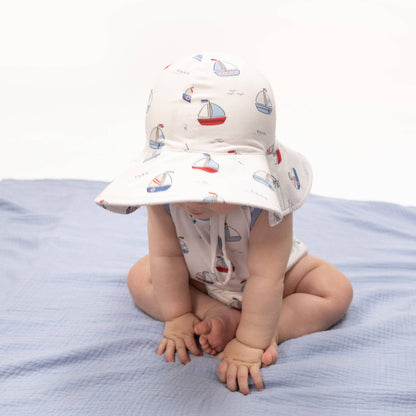 Angel Dear Bubbly Sailboats | Blue Wide Brim Sun Hat