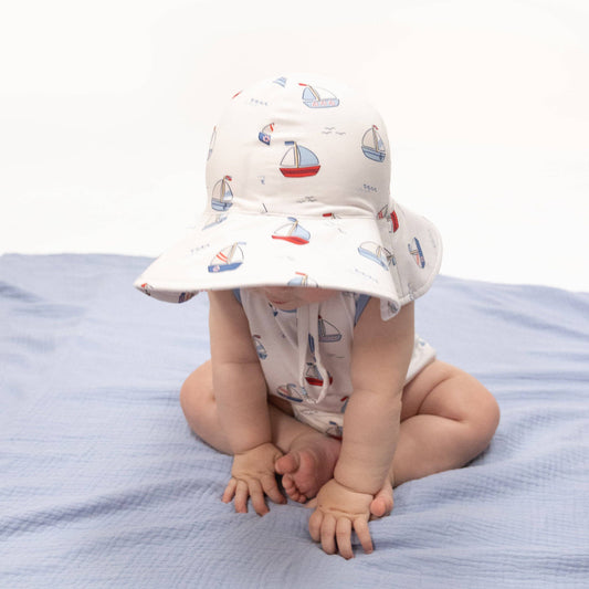 Angel Dear Bubbly Sailboats | Blue Wide Brim Sun Hat