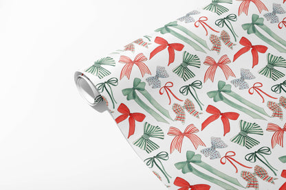 Red and Green Christmas Bows Wrapping Paper - 3 Sheet Roll