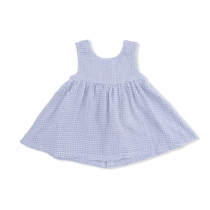 Angel Dear Micro Gingham Blue Blizzard | Infant Dress with Bow and Bloomer