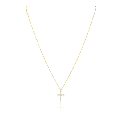 Classic Gold Faux Diamond Cross Necklace