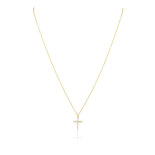 Classic Gold Faux Diamond Cross Necklace