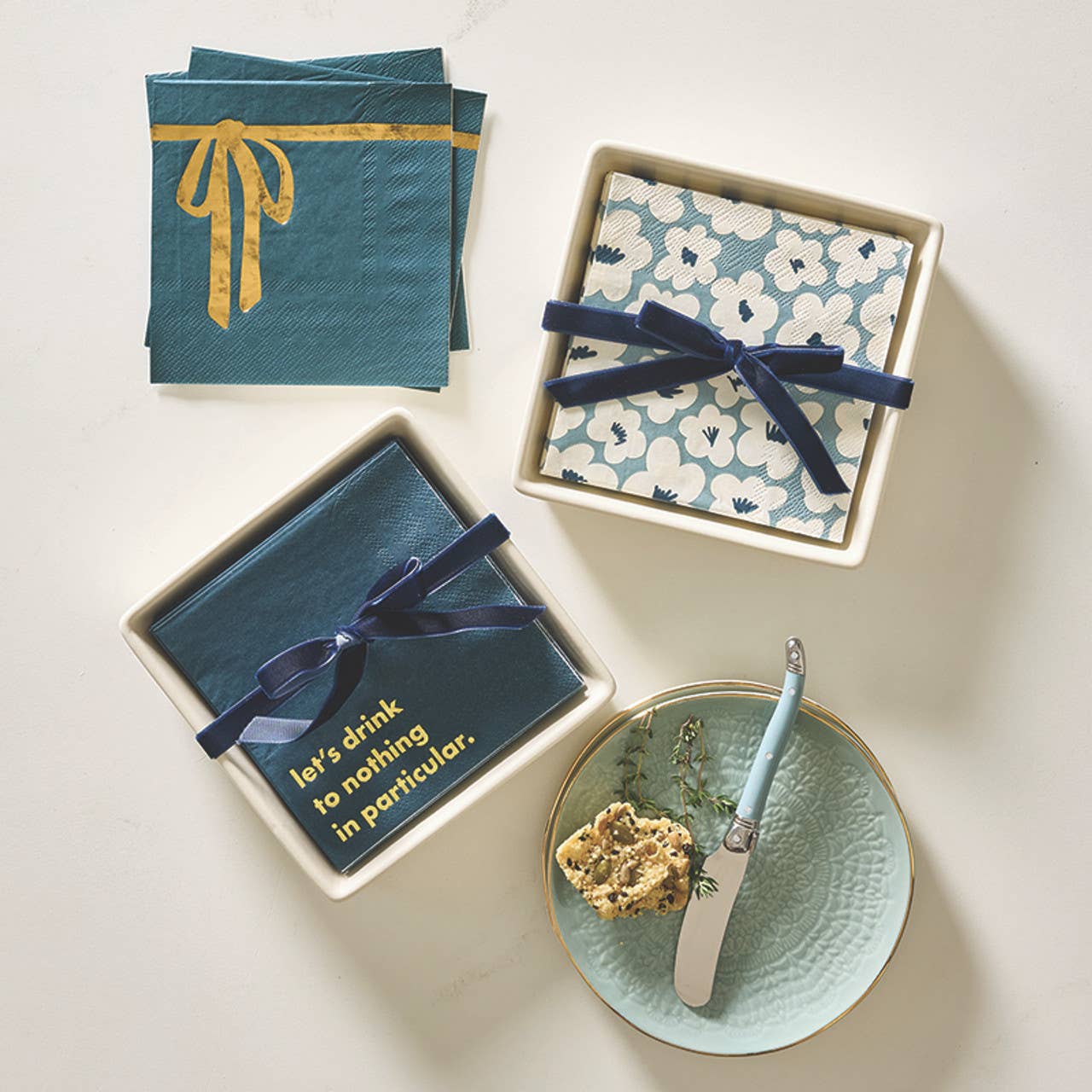 Ceramic Napkin Tray + Paper Cocktail Napkin | Let's Drink to Nothing